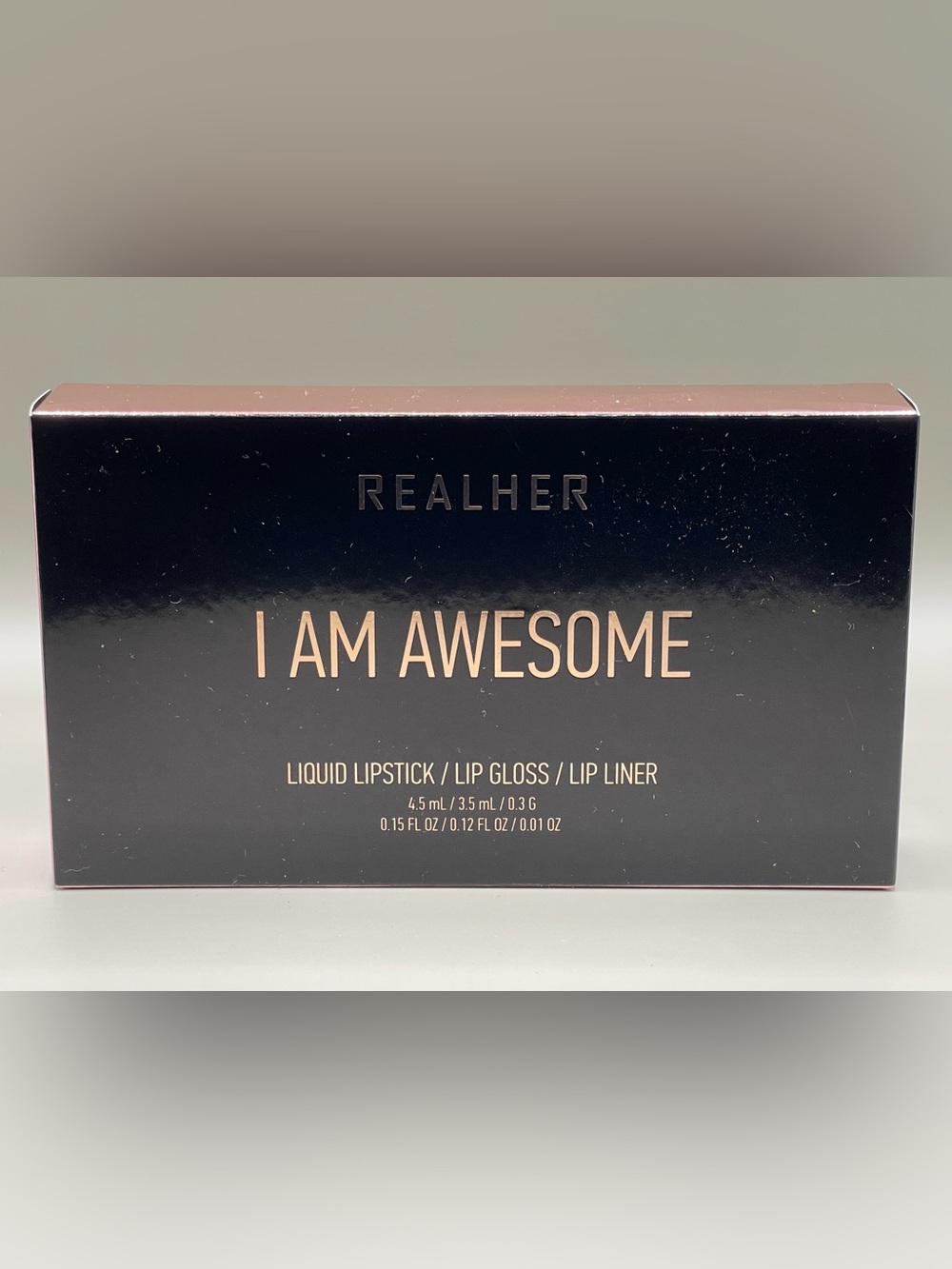 REALHER 3-Piece Lip Kit "I Am Awesome" Deep Nude Set NIB Factor Sealed